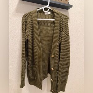 Zenana Outfitters Khaki Button-Up Cardigan